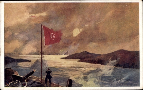 Artist PC Heusser, Harry, Dardanelles, shelling of the Anglo-French fleet