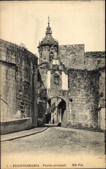 Postcard Hondarribia Fuenterrabia Basque Country, main gate