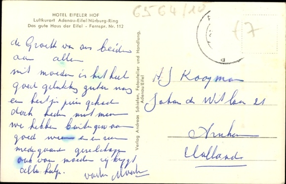 Postcard Adenau in the Eifel, Hotel Eifeler Hof