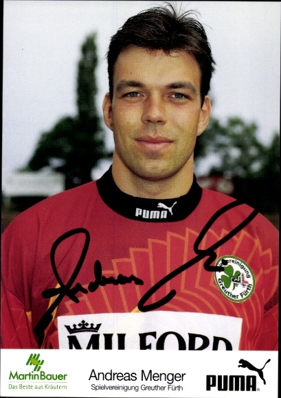 Autograph card footballer Andreas Menger, SpVgg Greuther Fürth, autograph