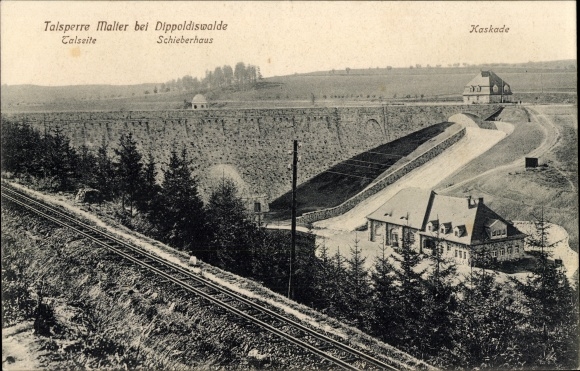 Postcard Malter Dippoldiswalde, dam, valley side, slide house, cascade