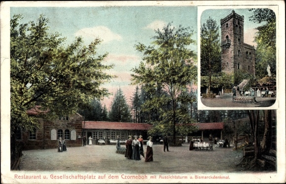 Postcard Cunewalde in Lusatia, Czorneboh, mining and lookout tower, guests