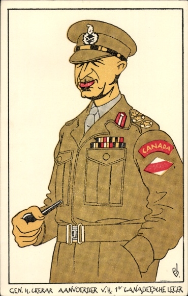 Artist Postcard General Henry Crerar, caricature, uniform, pipe