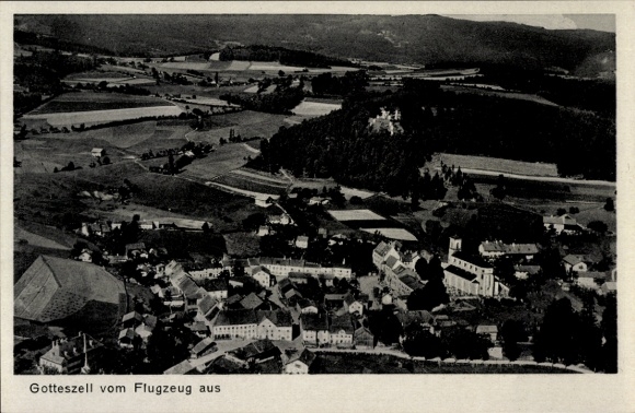 Postcard Gotteszell in Lower Bavaria, aerial photograph