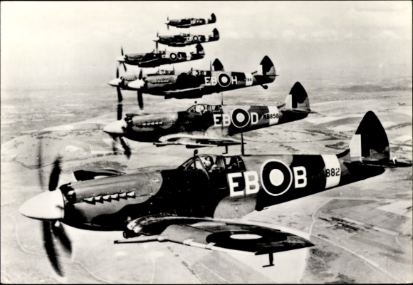 Postcard British Fighter Aircraft, Supermarine Spitfire F Mark XII, 41 Squadron, EB-B, EB-D, EB-H