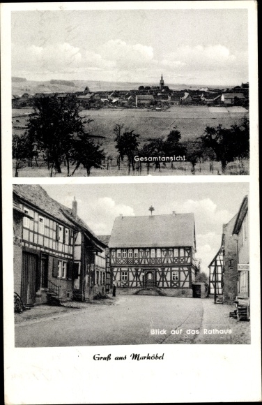 Postcard Marköbel Hammersbach in Hesse, general view, town hall