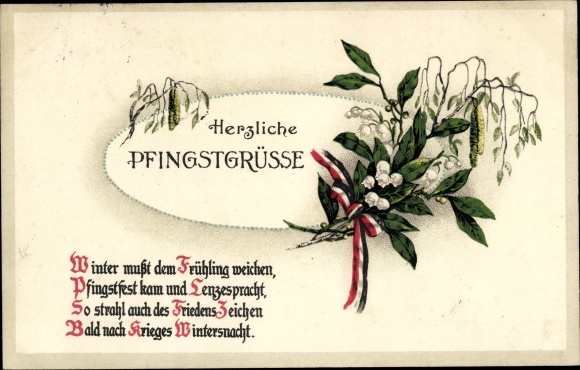 Postcard congratulations Pentecost, winter must give way to spring, laurel