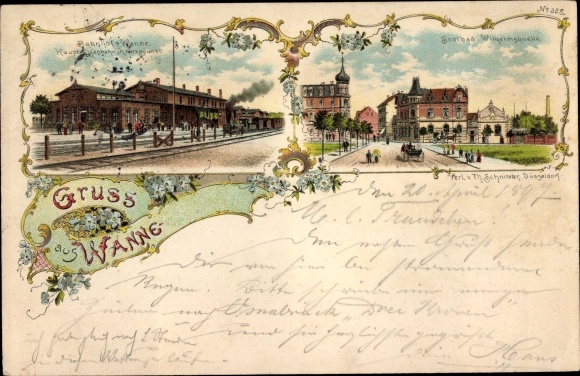 Litho Wanne Herne im Ruhrgebiet Nordrhein Westfalen, Soolbad Wilhelmsquelle, Bahnhof