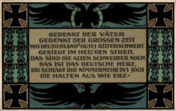 Artist Postcard Schauroth, Lina v., War Women and Children Welfare Bingen, Remembering the Fathers