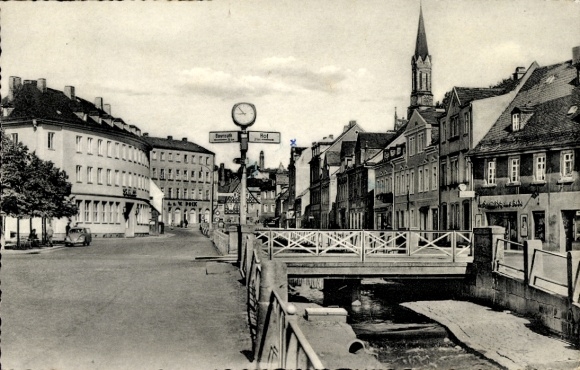 Ak Münchberg in Opper-Franken Beieren, straat, wegwijzer