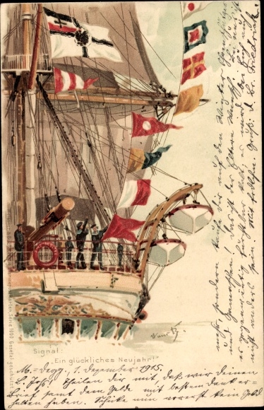 Artist Chromo-Litho Bohrdt, H., Happy New Year, sailing ship