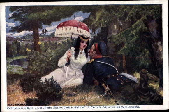 Song artist Postcard Baluschek, Hans, Hinter Metz near Paris in Chalons, folk songs 21
