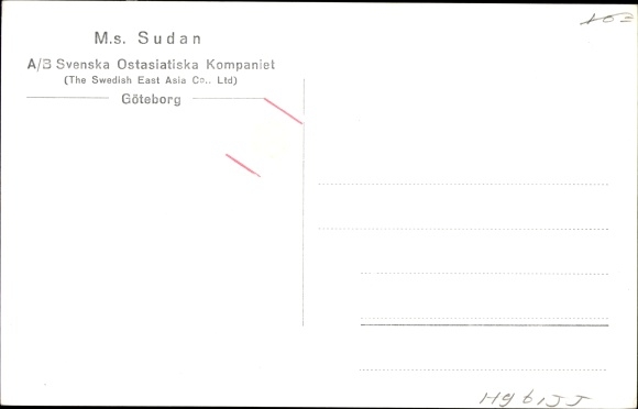 Ak vrachtschip MS Sudan, Svenska Ostasiatiska Comp.