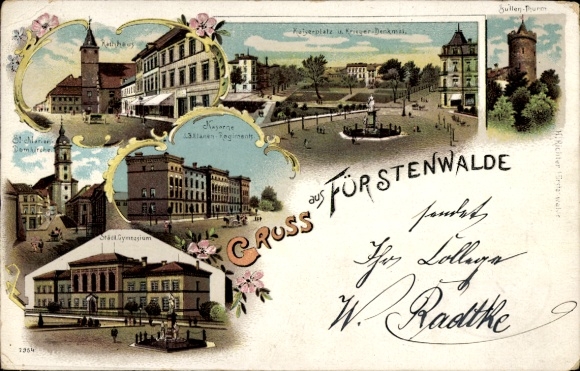 Chromo-Litho Fürstenwalde an der Spree, Kaiserplatz, War Memorial, Uhlan Regiment Barracks, Gymnasium