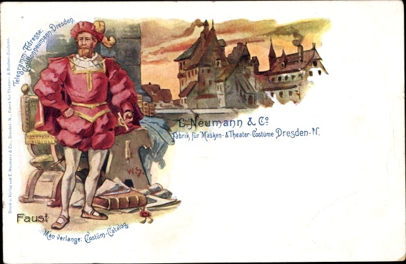 Kunstenaar Litho Dresden Neustadt, Faust, E. Neumann &amp; Co. Fabriek voor maskers en theaterkostuums