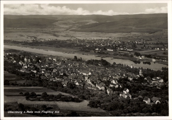 Postcard Obernburg am Main Lower Franconia, panorama, aerial photo
