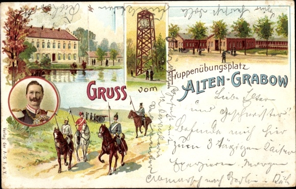 litho Altengrabow Möckern Saksen Anhalt, militair oefenterrein, kazerne, keizer Wilhelm II, dragonders