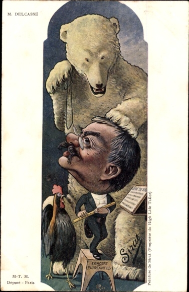 Artist Postcard Sirat, French politician Théophile Delcassé, caricature, polar bear, Dreyfus affair