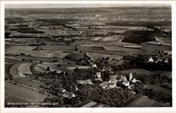 Postcard Wilhelmskirch Wolketsweiler Horgenzell in Upper Swabia Württemberg, aerial photograph