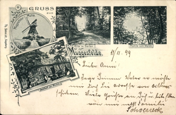 Litho Muggesfelde Blunk, Gasthof zur Mühle, Allee