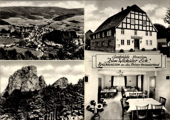 Ak Bruchhausen an den Steinen Olsberg im Sauerland, Gaststätte zum Wicküler Eck, Gastraum, Panorama