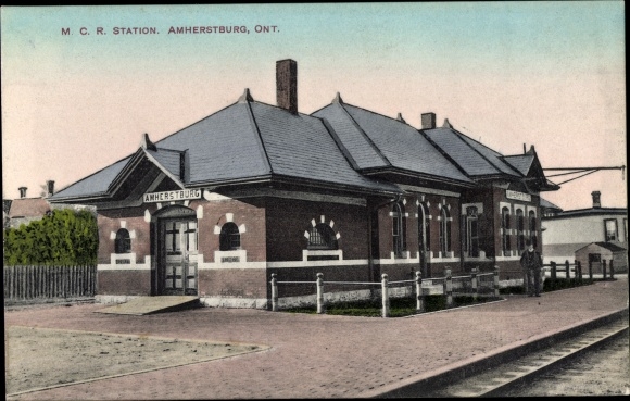 Postcard Amherstburg Ontario Canada, Train Station, Trackside