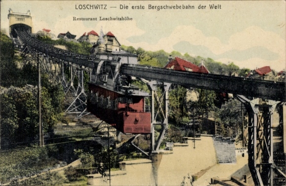 Postcard Dresden Loschwitz, The first mountain cable car in the world, Restaurant Loschwitzhöhe