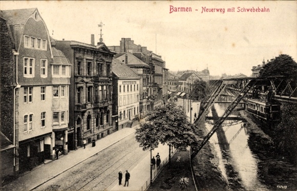 Postcard Barmen Wuppertal, Neuerweg, suspension railway