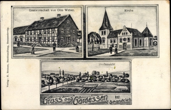 Postcard Garessen near Cremlingen Lower Saxony, inn, church, view of the village