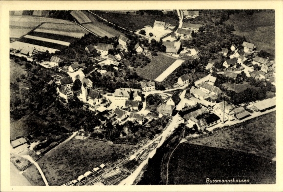 Postcard Bussmannshausen Bußmannshausen Schwendi in Upper Swabia Württemberg, aerial photograph