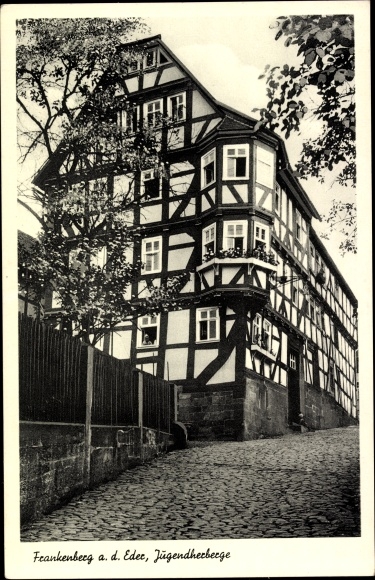 Postcard Frankenberg an der Eder, youth hostel, half-timbered building