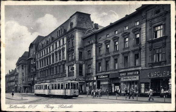 Postcard Katowice Kattowitz Silesia, ring south side, tram, action Adolf Dörfler