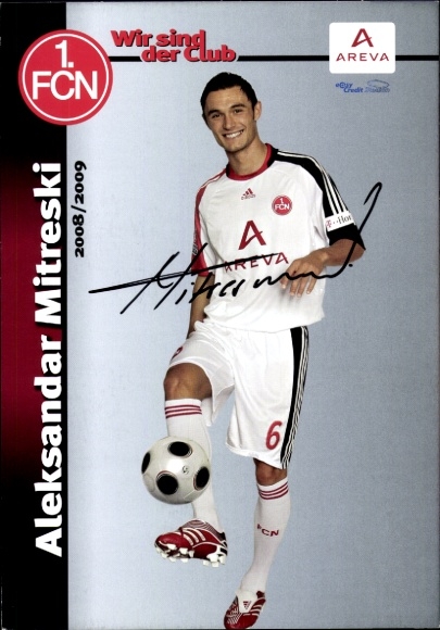 Autograph card footballer Aleksandar Mitreski, 1. FC Nuremberg, autograph