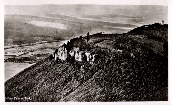 Postcard Lenningen in Württemberg, Gelber Fels unter Teck, aerial photograph