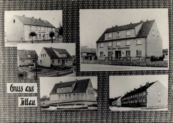 Postcard Tettau Schönberg in Sachsen, municipal council, various views of houses