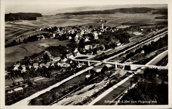 Postcard Kellmünz on the Iller Swabia, aerial photograph