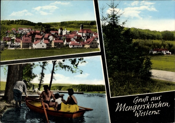 Postcard Mengerskirchen in the Westerwald, general view, rowing boat, partial view