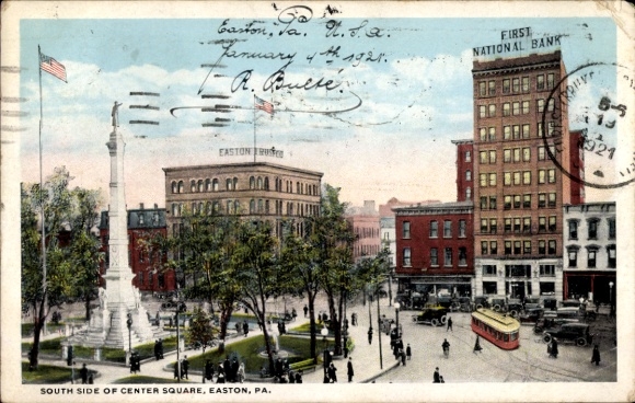PC Easton Pennsylvania USA, South Side of Center Square, First National Bank