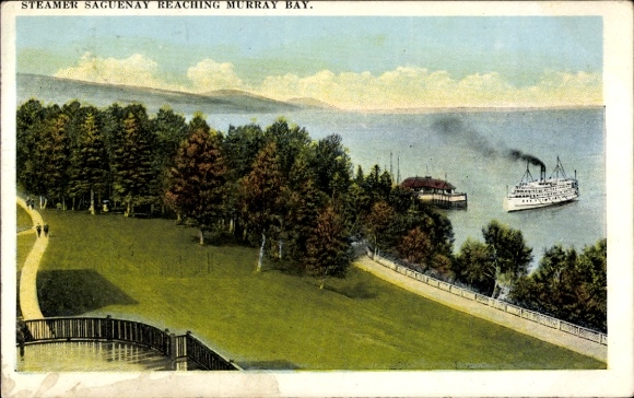 KP La Malbaie Murray Bay Quebec, parowiec Saguenay, przyjazd, widok na okolicę, drzewa, woda