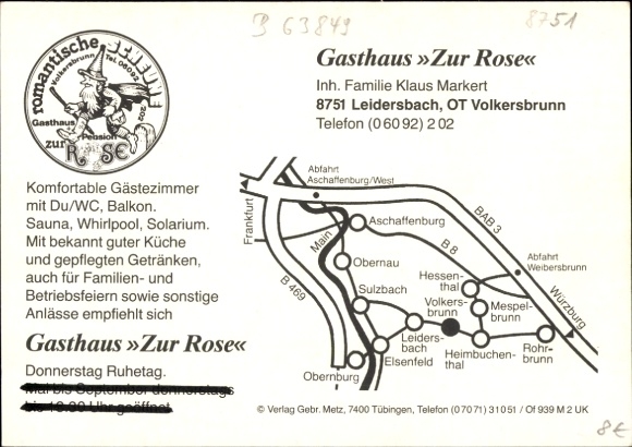 Postcard Volkersbrunn Leidersbach in the Spessart, half-timbered house, Gasthaus zur Rose