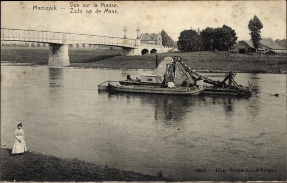 Ak Maaseik Maeseyck Vlaanderen Limburg, Vue sur la Meuse