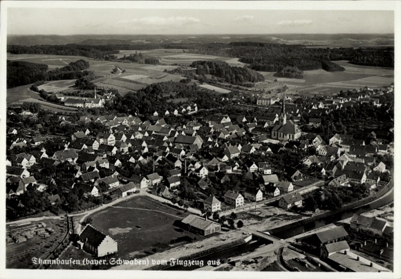 Postcard Thannhausen in Swabia, aerial photograph
