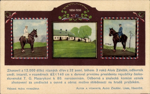 Grafika passe-partout KP autorstwa Aloisa Zálešáka z okazji 80. urodzin TG Masaryka, 1850-1930