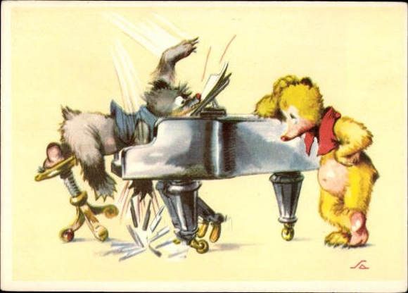 10 Artists Postcard Salac, Humanized Animals, Sports, Hunting, Bicycle, Professions