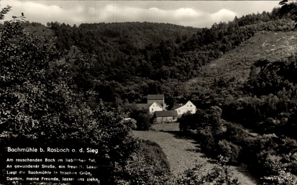 Postcard Rosbach Windeck an der Sieg, Bachmühle, Restaurant K. Brucherseifer, poem