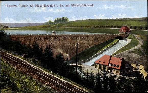 Postcard Malter Dippoldiswalde, Malter dam with power station