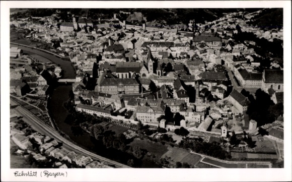 Postcard Eichstätt in Upper Bavaria, aerial view of Bavaria, river visible, architecture
