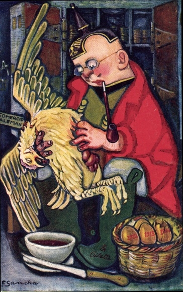 Artist Postcard The Hen that laid the Golden Eggs, caricature Germany 1. WK
