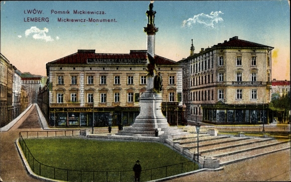 Ak Lwów Lemberg Ukraine, Pomnik Mickiewicza, Mickiewicz Monument