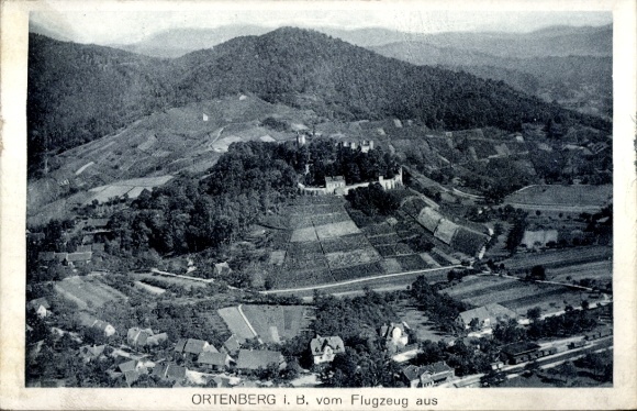 Postcard Ortenberg in Baden, aerial photograph